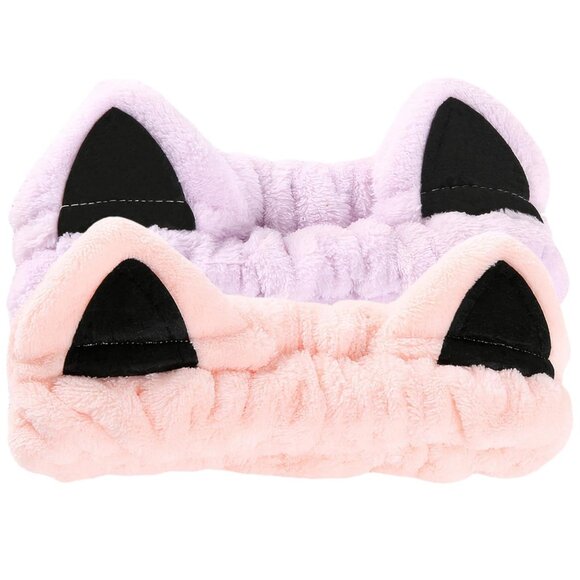 Accessories - 2 Pcs Cat Ears Headband Spa Headbands for Washing Face Headband Pink Purple